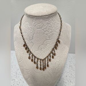 Amber Crystal Fringe Necklace Gunmetal Chain Boho Statement Jewelry